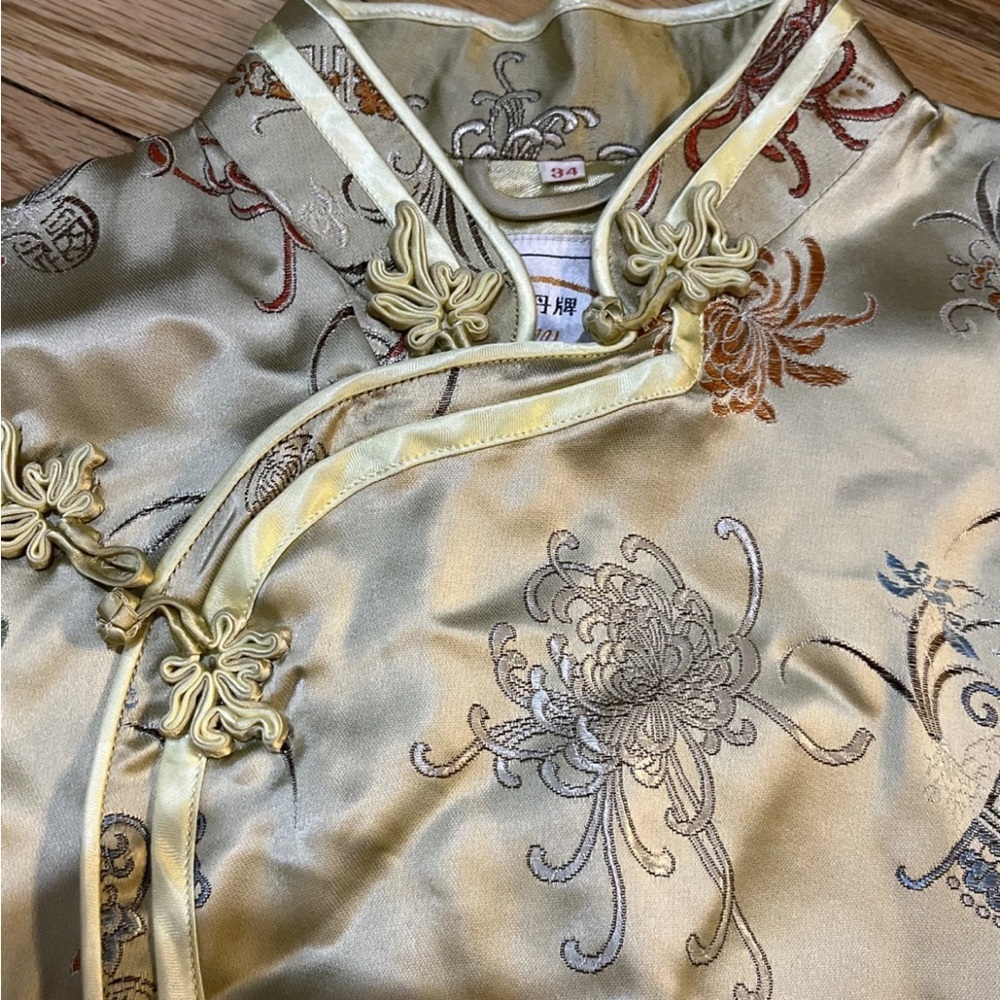 Peony Chinese / Asian Gold Tang Suit Top Jacket Embroidered Flowers 34 - Picture 4 of 11